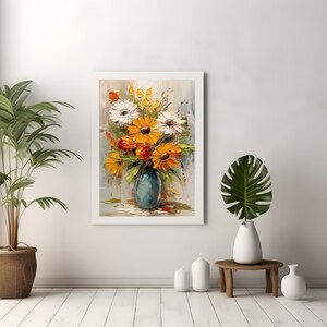 Vibrant Floral Oil Knife Painting Wildflower Flower Vase Classic Home Decor Vintage Wall Art Wall Decor Instant Digital Download Art 1001