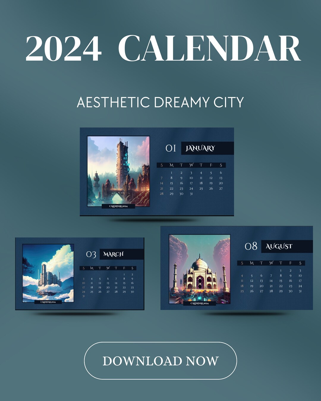 2024 Cyberpunk Cityscape Printable Calendar Futuristic Urban Etsy