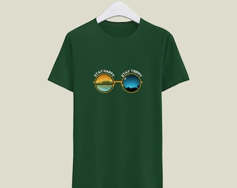 Diseño de camiseta "Stay Happy Stay Trippy": Impresión digital psicodélica (PNG, SVG)