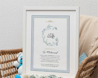 Personalised Islamic Baby Boy Gift | Custom Arabic Calligraphy | Islamic Baby Gift, Muslim Baby Boy | Muslim Baby Print | Islamic Print