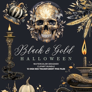 Art Deco Halloween Clipart grillige Vintage Halloween goud goud Marquee Halloween Art Clipart bundel elegante Halloween pompoen sneeuwbal PNG
