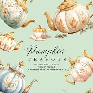 Pastel Halloween Pumpkin Teapot Clipart Whimsical Halloween Pastels Gold Pastel Pumpkin Teapot Clipart Bundle Halloween Pumpkin Teapot PNG