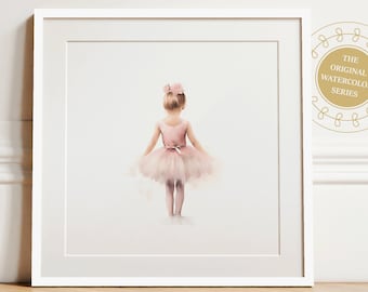 Decoración infantil acuarela obras de arte Blush Pink Ballerina Wall Art Digital Descargar Ballet Dancer Poster Girls Room Tutu Ballet