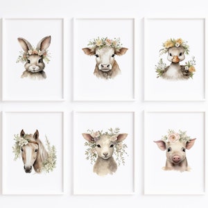 Vintage Farm Animal Art Prints  Instant Download Nursery Decor Watercolor Barn Cow Pig Lamb Duck Horse Bunny  Farmhouse Wall Decor