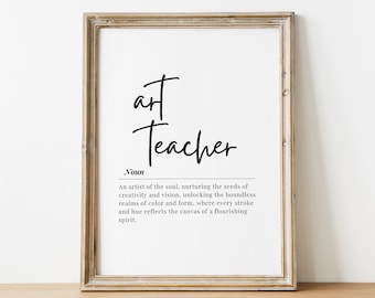 Regalo de profesor de arte, impresión de definición de profesor de arte, agradecimiento del profesor, cita del profesor de arte, apreciación del profesor de arte, descarga digital