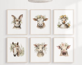 Láminas de animales de granja para guardería: Arte de granero en acuarela (Descarga digital)