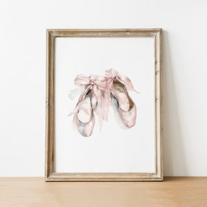 Impressão em aquarela de sapatilhas de balé: arte com sapatilha de ponta rosa (download digital)