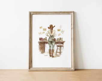 Vintage Cowgirl Art Print: Rustic Western Decor (Digital Download)