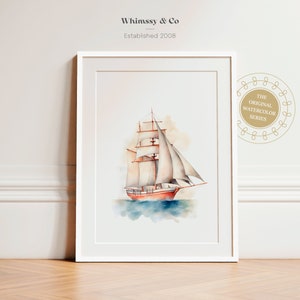 Nursery Decor Blue Sailing Art for Kids Room Nautical Boys Nursery Wall Decor Vintage Coastal Sailboat Print Digital Download