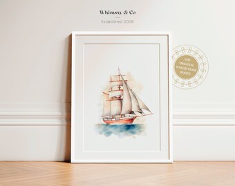 Vintage Sailboat Print: Blue Nautical Nursery Art (Digital Download)