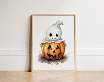 Halloween Ghost Pumpkin Kids Wall Art: Spooky Nursery Decor (Digital Download)