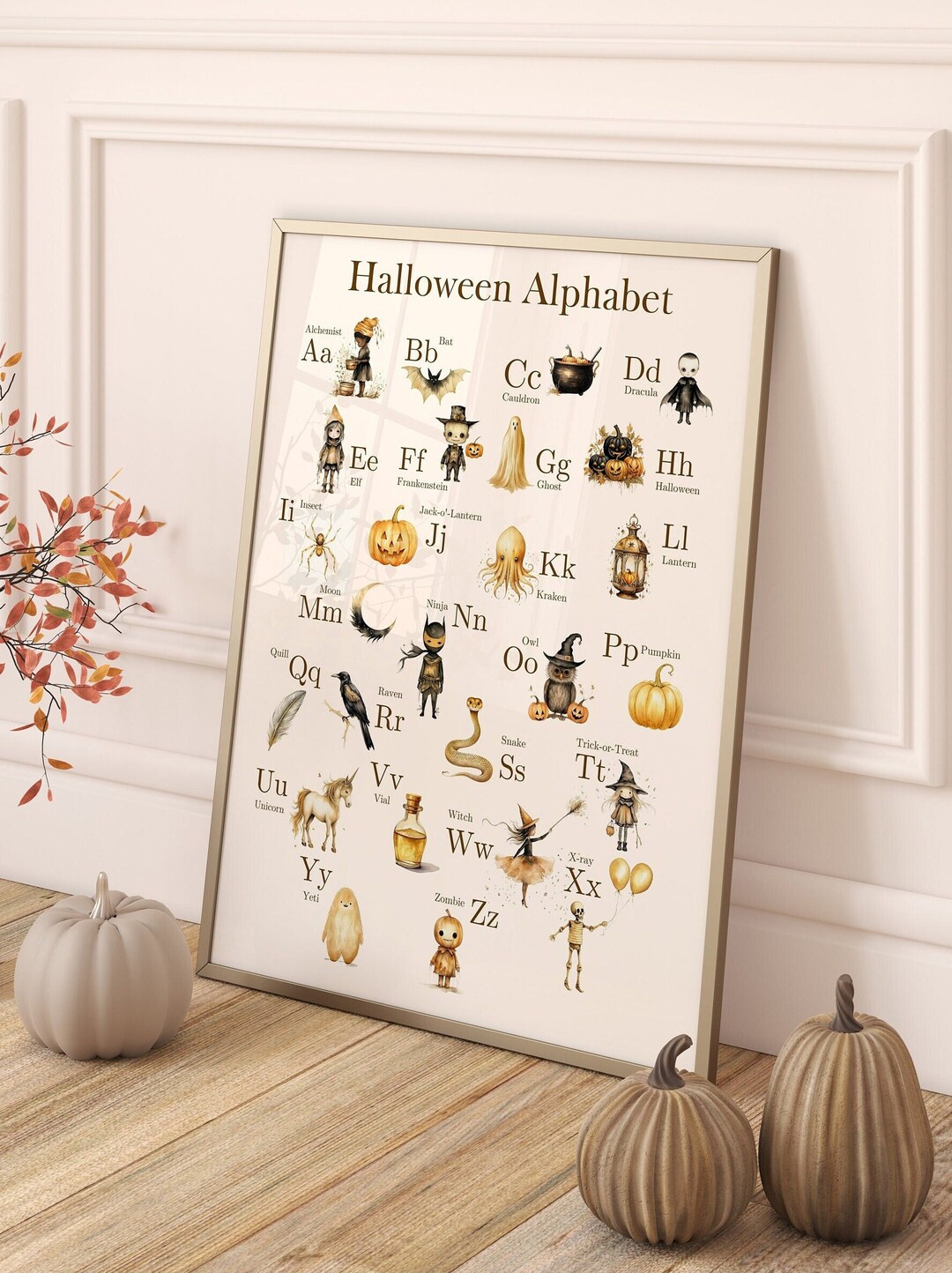 Halloween Alphabet Poster: Watercolor Fall Decor (digital Download) - Etsy