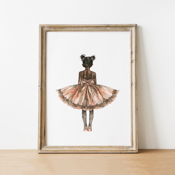 Art numérique ballerine afro-américaine, illustration de danseuse de ballet petite fille, décoration de chambre d'enfant, art mural imprimable, décoration de chambre d'enfant