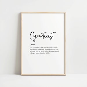 Geneticist Definition Printable Wall Art, DNA Science Decor, Genetic Research Artwork, Laboratory Office Decor, Scientist Gift Idea