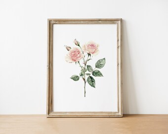 Vintage Rose Watercolor Print: Botanical Floral Wall Art (Digital Download)