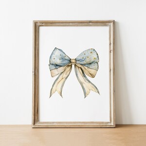 Vintage Blue Bow Illustration, Digital Print, Preppy aesthetic wall art teen room decor ,Shabby Chic Style Poster