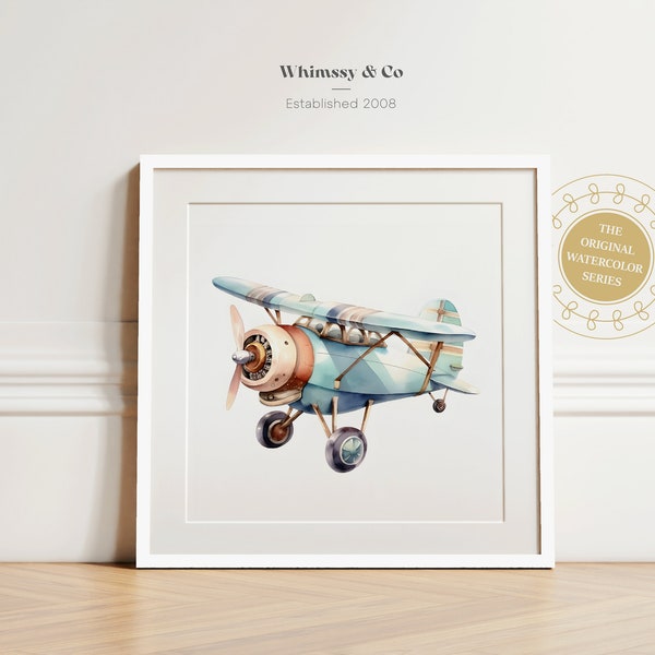 Nursery Decor Watercolor Artwork Vintage Plane Print Boys Wall Art Travel Nursery Decor Toddler Room Airplane Poster