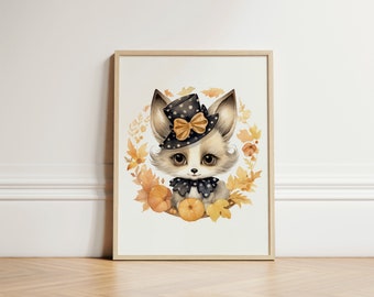Halloween Cute Fall Animal Halloween Wall Art Kids Wall Decor Digital Download Kids Room Decor Gift for Kids Nursery Wall Decor Kids Gift