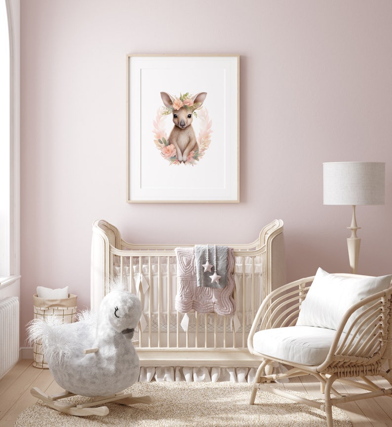 Kinderzimmer Wand Känguru Kunst Cute Baby Animal Print Digitaler Download inklusive Baby Shower Geschenk Känguru Thema Geburtstag Bild 3