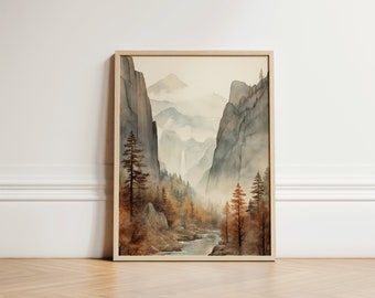Yosemite Valley Fall Landscape Art: Autumn Home Decor (Digital Download)