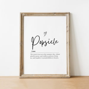 Printable Popsicle Definition Wall Art, Modern Kitchen Decor, Summer Treat Digital Download