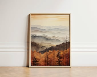 Great Smoky Mountains Fall Wall Art Fall Wall Decor Digital Download Modern Wall Art Living Room Wall Decor Printable Wall Art Home Decor
