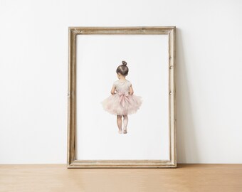 Brown Hair baby toddler Girl in ballet tutu ballerina silhouette art Digital Download