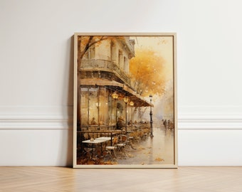 Autumn Parisian Cafe Art Print: Vintage Fall Decor (Digital Download)