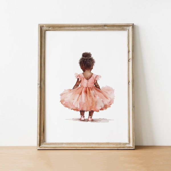Petite fille en robe rose Aquarelle, téléchargement numérique, décoration de chambre d'enfant imprimable, art mural de chambre d'enfant ballerine