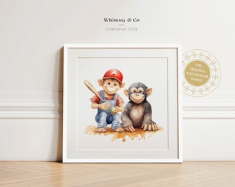 Monkey Cricket Safari Nursery Art: Baseball Theme (Digital Download)