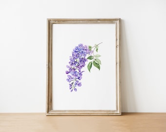 水彩花柄プリント：紫色の花のボタニカルアート（デジタルダウンロード）