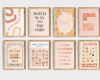 Kids Halloween Decor for Girl Pink Halloween Print Pink Halloween Decor Cute Halloween Art Print Wall Decorations for Halloween Gallery Wall