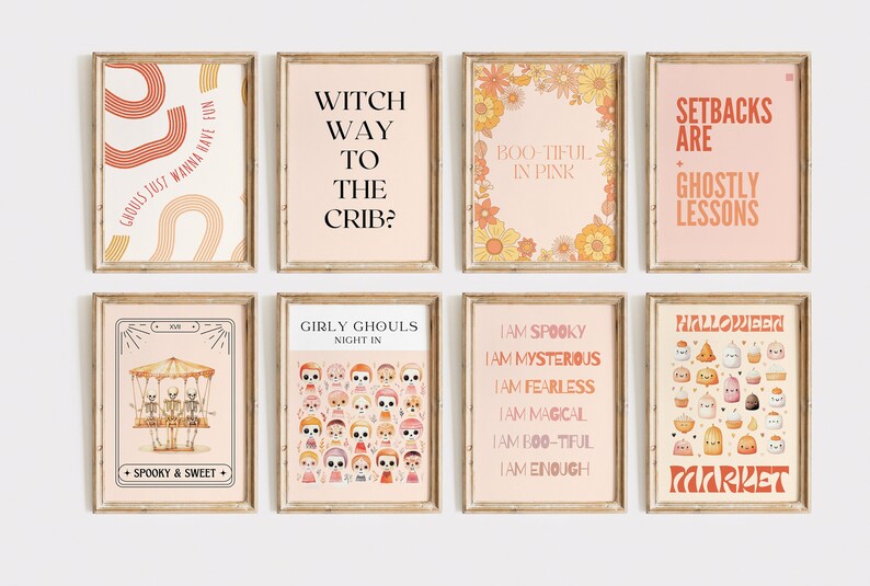 Kids Halloween Decor for Girl Pink Halloween Print Pink Halloween Decor Cute Halloween Art Print Wall Decorations for Halloween Gallery Wall