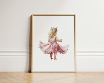 Impresión en acuarela de una bailarina rubia: Decoración infantil de princesa (descarga digital)