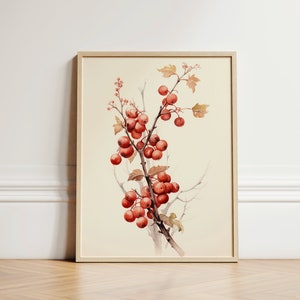 hawthorn berries watercolor wall art fall wall decor digital download retro wall art fall decorations farmhouse wall art vintage wall art.jpg
