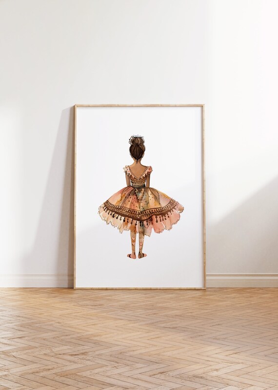 Whimsical Ballerina Art Print: Ballet Dancer Illustration (digital