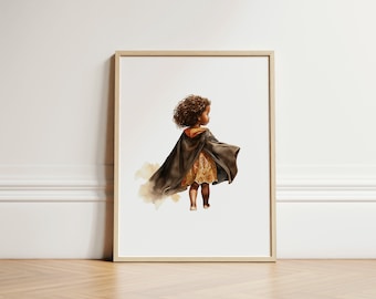 Nursery Decor Mixed Race and Biracial Superhero Girl Room Wall Art Empowerment Black girl Art African American Art Black Superwoman