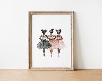 Watercolor Ballerinas Print, Ballet Dancer Wall Art, Girls Room Decor, Instant Download