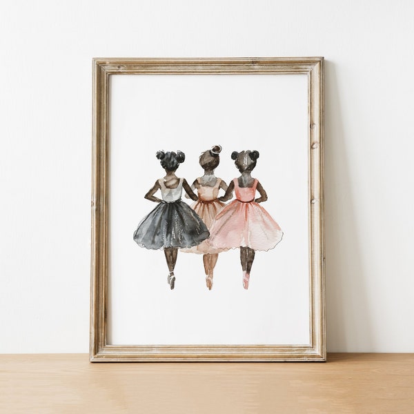 Watercolor Ballerinas Print, Ballet Dancer Wall Art, Girls Room Decor, Instant Download
