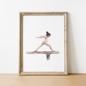 Curly Hair Gymnast Girl Poster Watercolor Digital Download