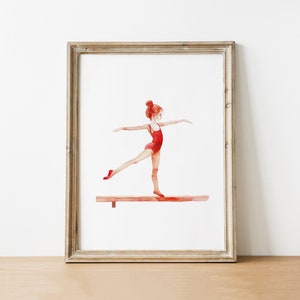 Red Hair Gymnast Girl Poster Watercolor Digital Download
