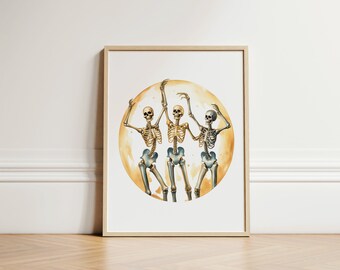Descarga instantánea Disco Halloween pared decoración bailando esqueletos bajo la luz de la luna