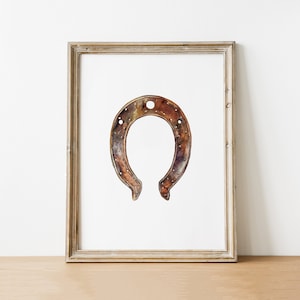 Watercolor Horseshoe Print, Lucky Horseshoe Artwork, Rustic Horse Decor, Western Wall Art, Farmhouse Decor, Digital Download