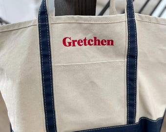Personalized Embroidered Canvas Tote Bag: Zippered Teacher Bag, Overnight Use