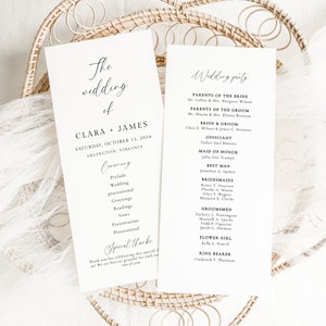 Modern Wedding Program Template, Editable Template, Order Of Service, Simple Wedding Program Template, Wedding Reception Program Template