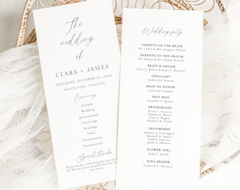 Plantilla de programa de bodas moderna, plantilla editable, orden de servicio, plantilla de programa de bodas simple, plantilla de programa de recepción de bodas