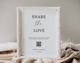 Share The Love Qr Code Sign Template, Wedding Photo Sign, Minimalist Wedding Photo Card, Qr Code For Photo Share Sign, Instant Download