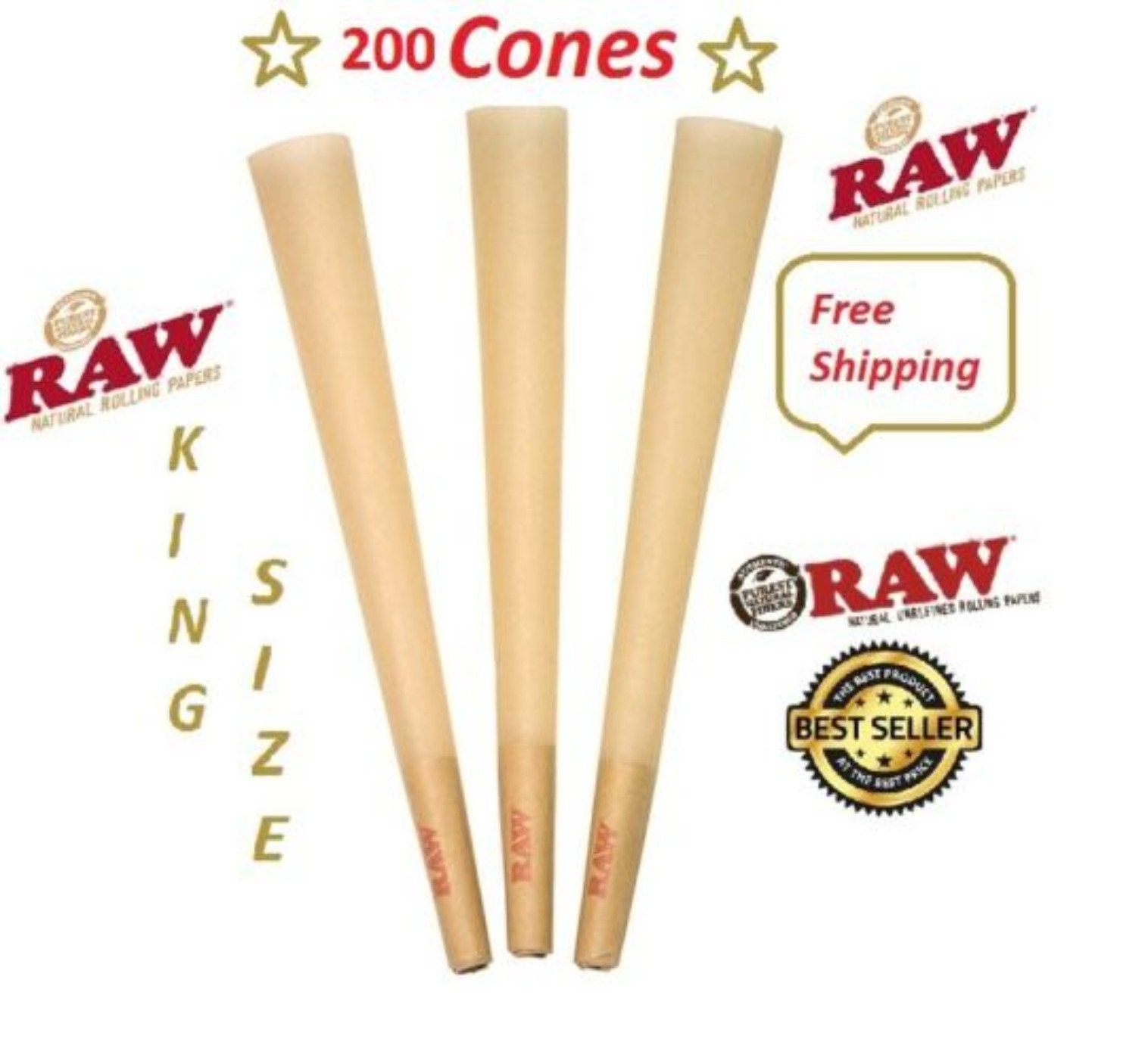 RAW king size 109 mm klassieke voorgerolde kegel 50 / 75 / 100 / 150 / 200 / 300 kegels opnieuw verpakt in gewone doos