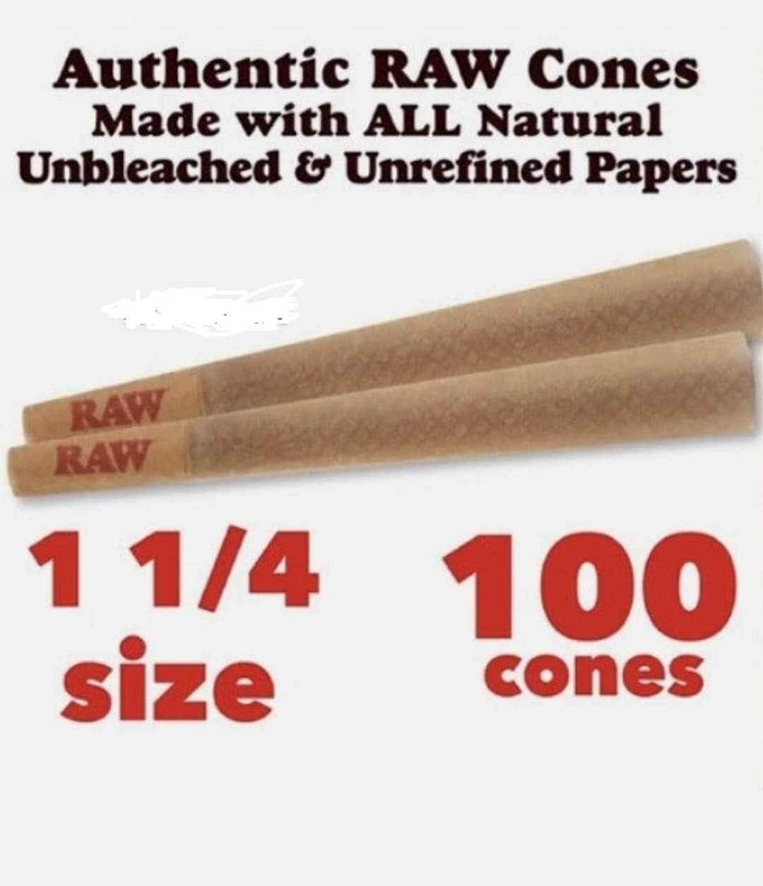 Authentic RAW Classic 1 1/4 Size Natural Pre Rolled Cone 50 / 100 ...