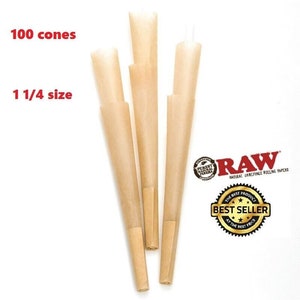 Authentic RAW Classic 1 1/4 Size Natural Pre Rolled Cone 50  / 100 / 150 / 200 / CONES Repackaged from Bulk Packaging